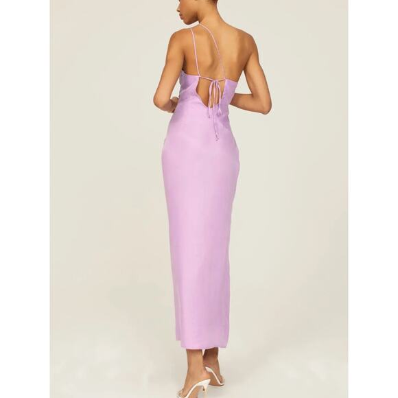 Suboo Purple One Shoulder Slip Maxi Dress LARGE Cocktail Designer Ruched $249 - Picture 3 of 10
